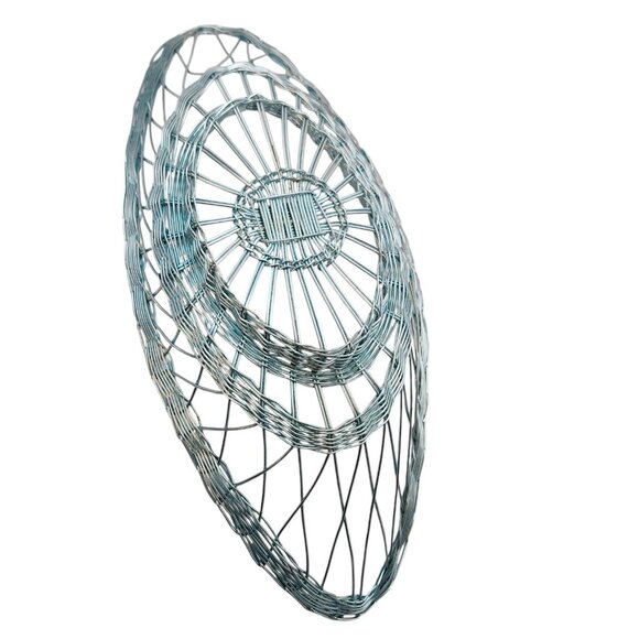 Vintage Woven Wire Breadbasket Metallic Blue Boat Shaped 14" Long MCM - Picture 6 of 6